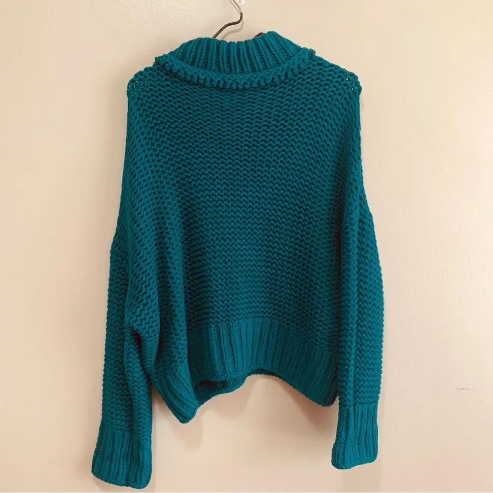 Free People My Only Sunshine Teal Chunky Turtleneck Sweater size large